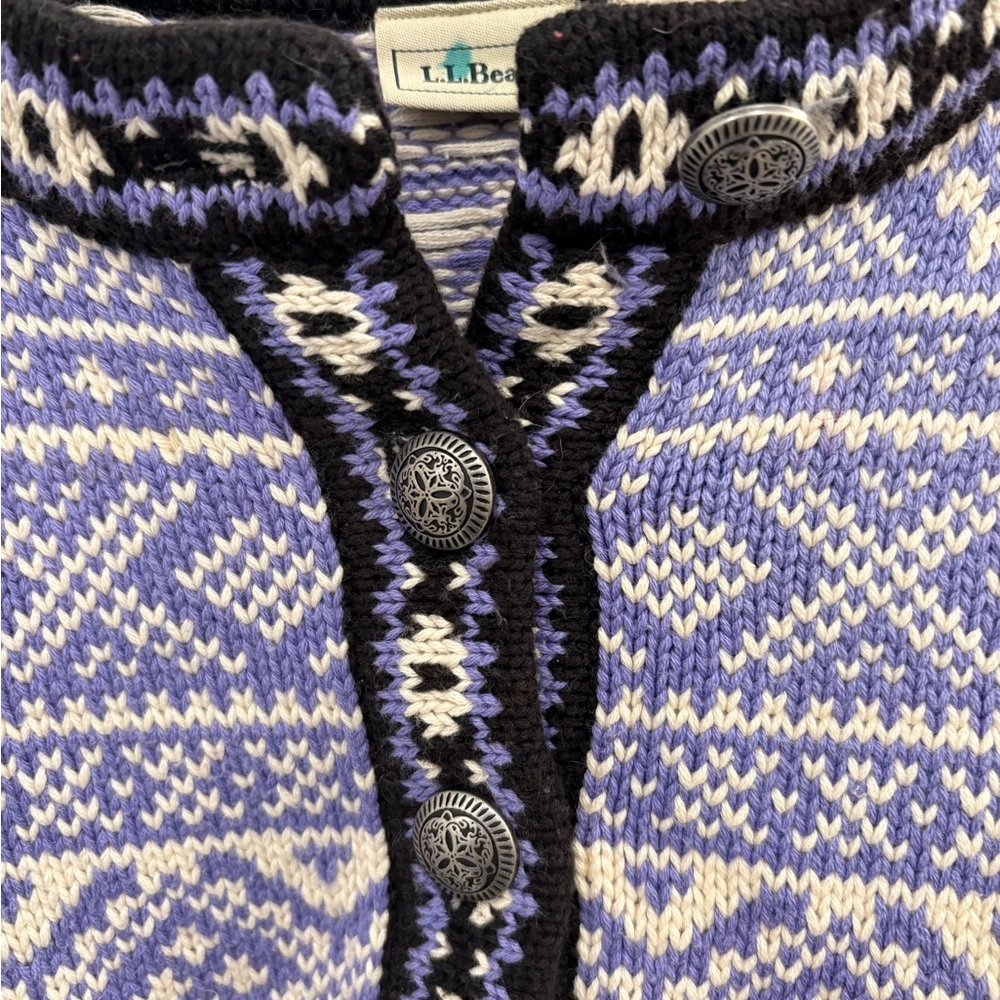 LL Bean Vintage Cotton Fair Isle Knit Sweater Size Large - Picture 3 of 12